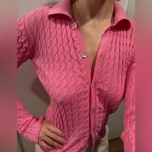 Pink Cable Knit Button-Up Cardigan
